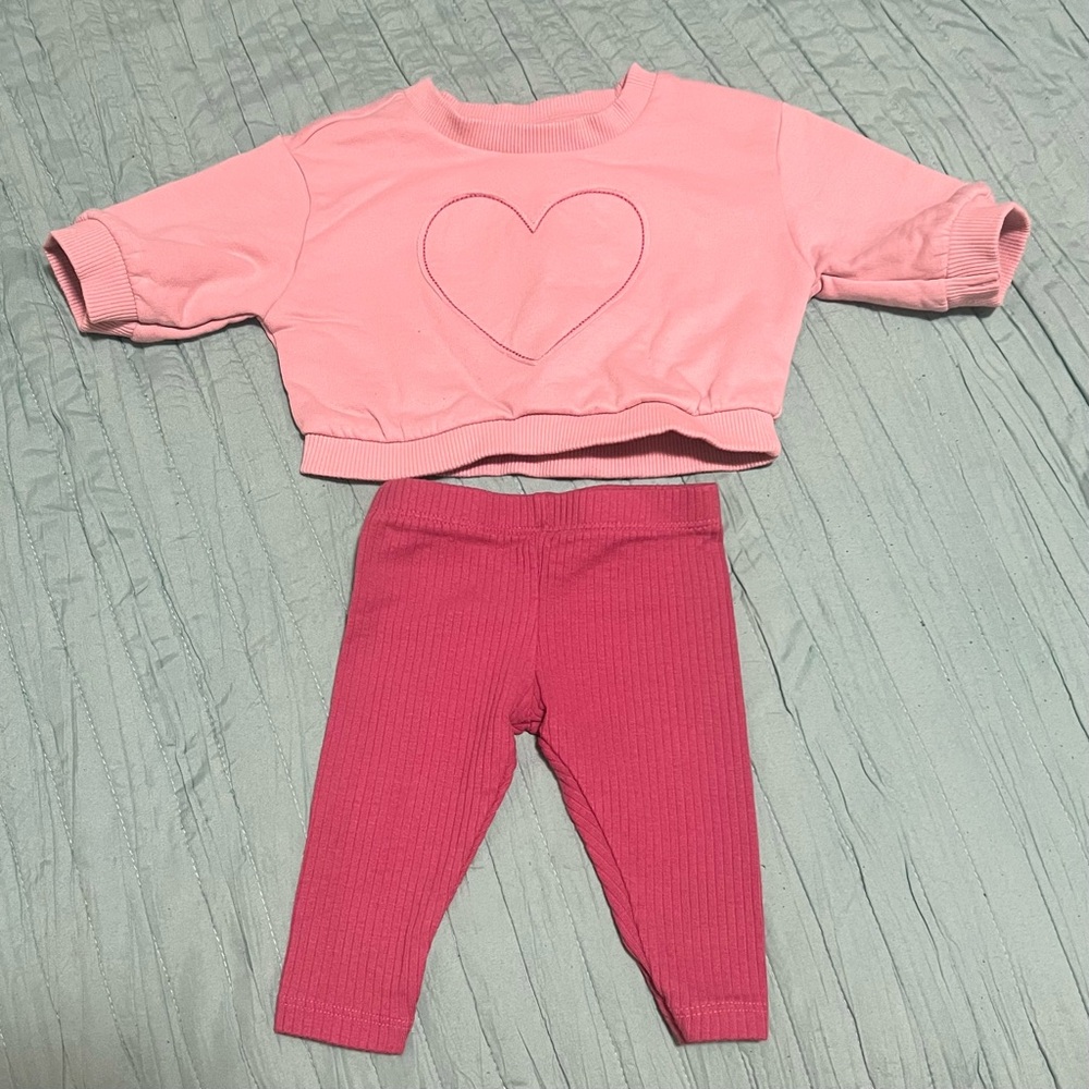 Pink Heart Sweatshirt & Ribbed Leggings Set 0-3 M